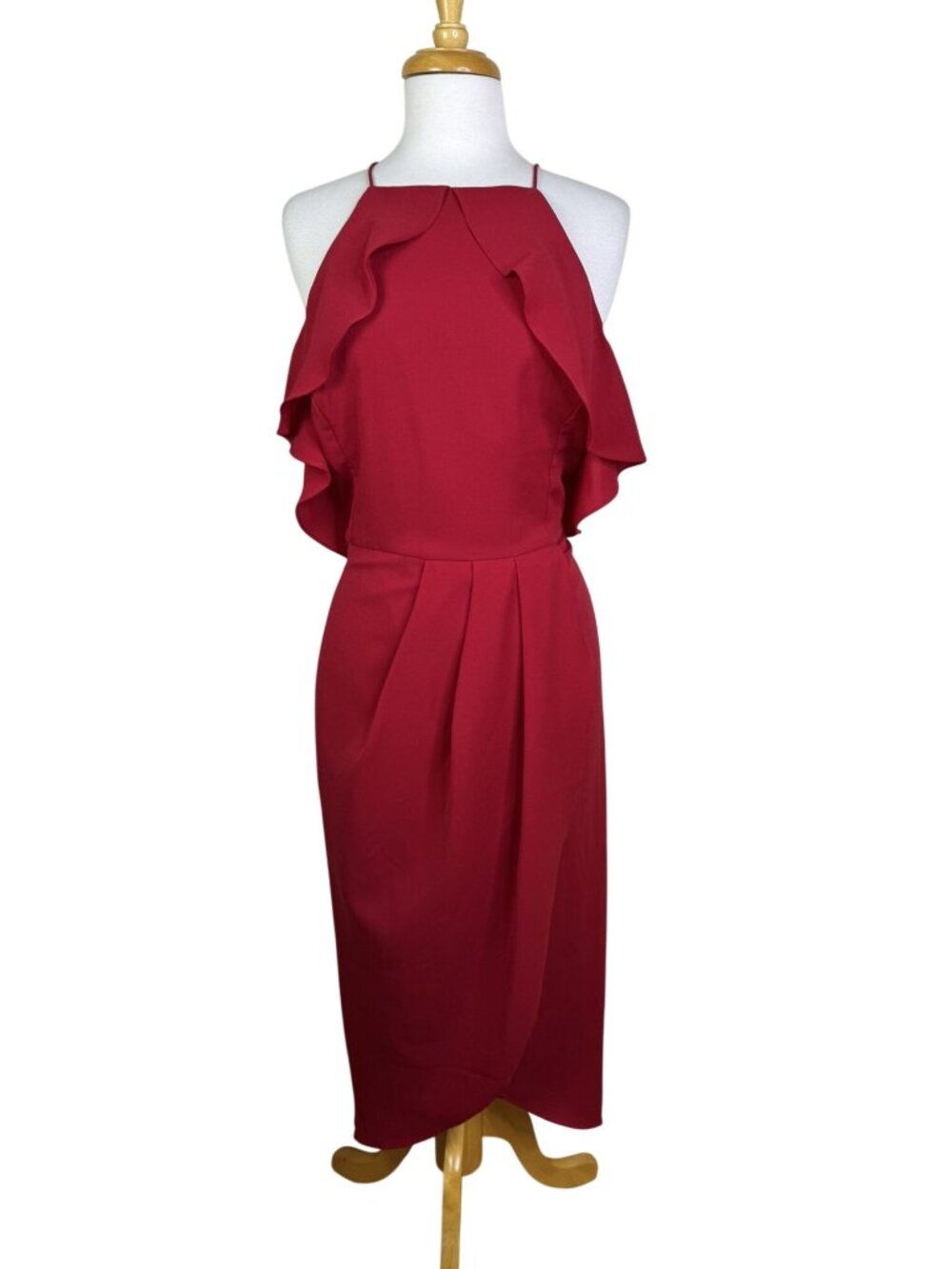City Chic Red "Love Siren" Midi Dress, Ruffle Accents, Tulip Hem, Size 18